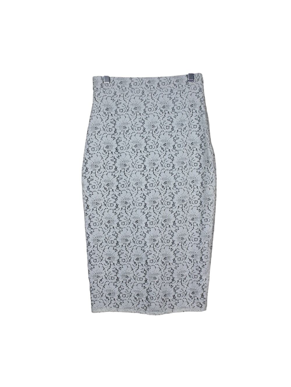 Zara White‎ Floral Lace with Gray Lining Side Zipper Pencil To Knee Skirt Size S
